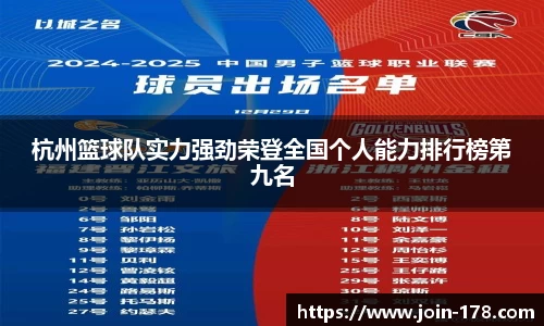 杭州篮球队实力强劲荣登全国个人能力排行榜第九名